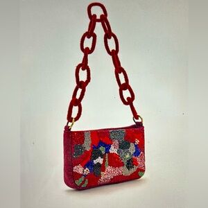 Ruby Glamour Beaded Chain Shoulder Bag